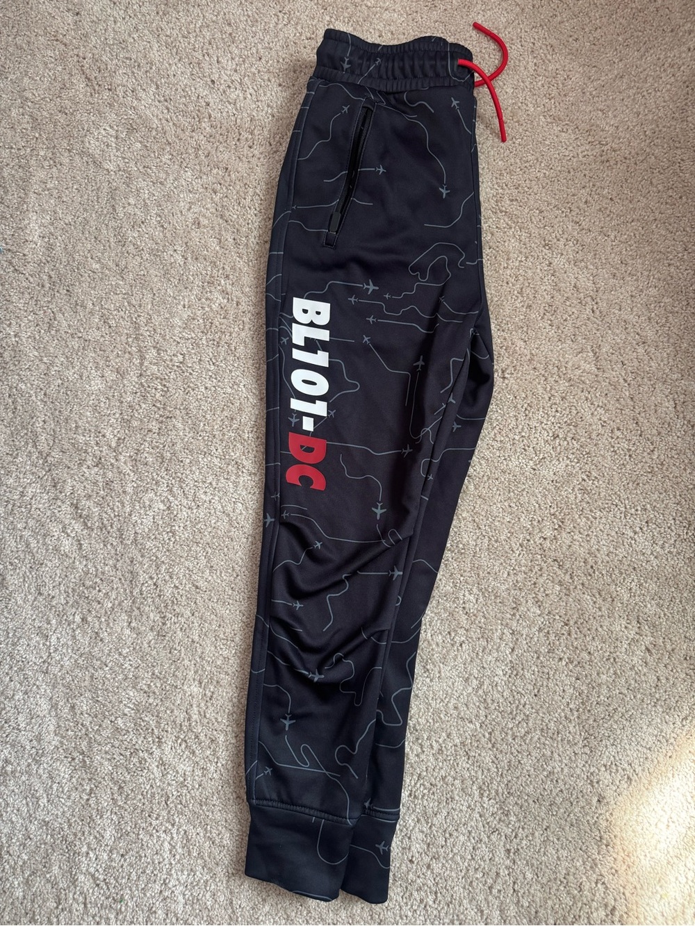 Baseball 101 YM Kids' Black Jogger Pants with Red Drawstring Dream Chasing
